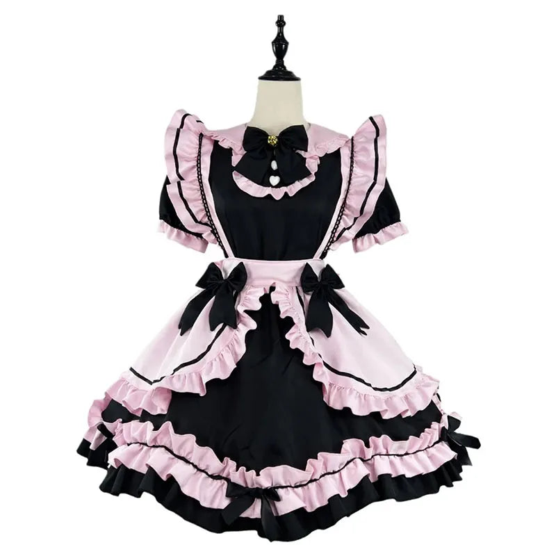 Gothic Black Pink Sweet Lolita Women's Maid Dress Bowknots