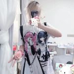 Gothic Harajuku Two Girls Long White Women's Tee