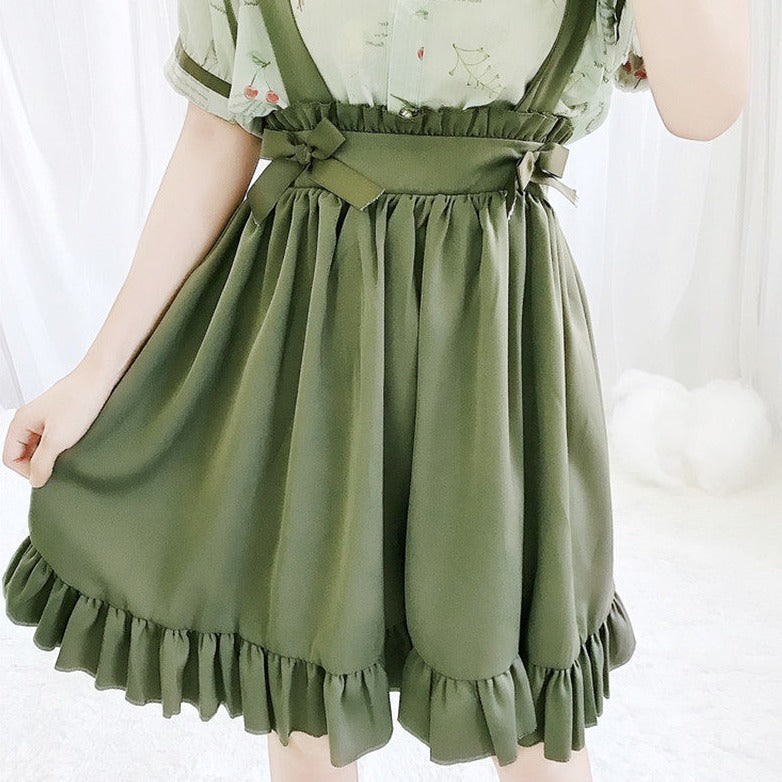 Green Japanese Lolita Cosplay Kawaii Pleated Vintage Long Skirt - Image 2