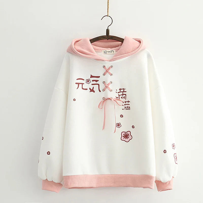 Harajuku Cute Two-tone Candy Floss Sakura Thick Women's Hoodie - Image 3