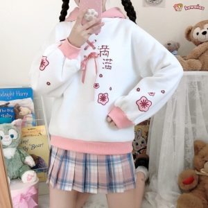 Harajuku Cute Two-tone Candy Floss Sakura Thick Women's Hoodie
