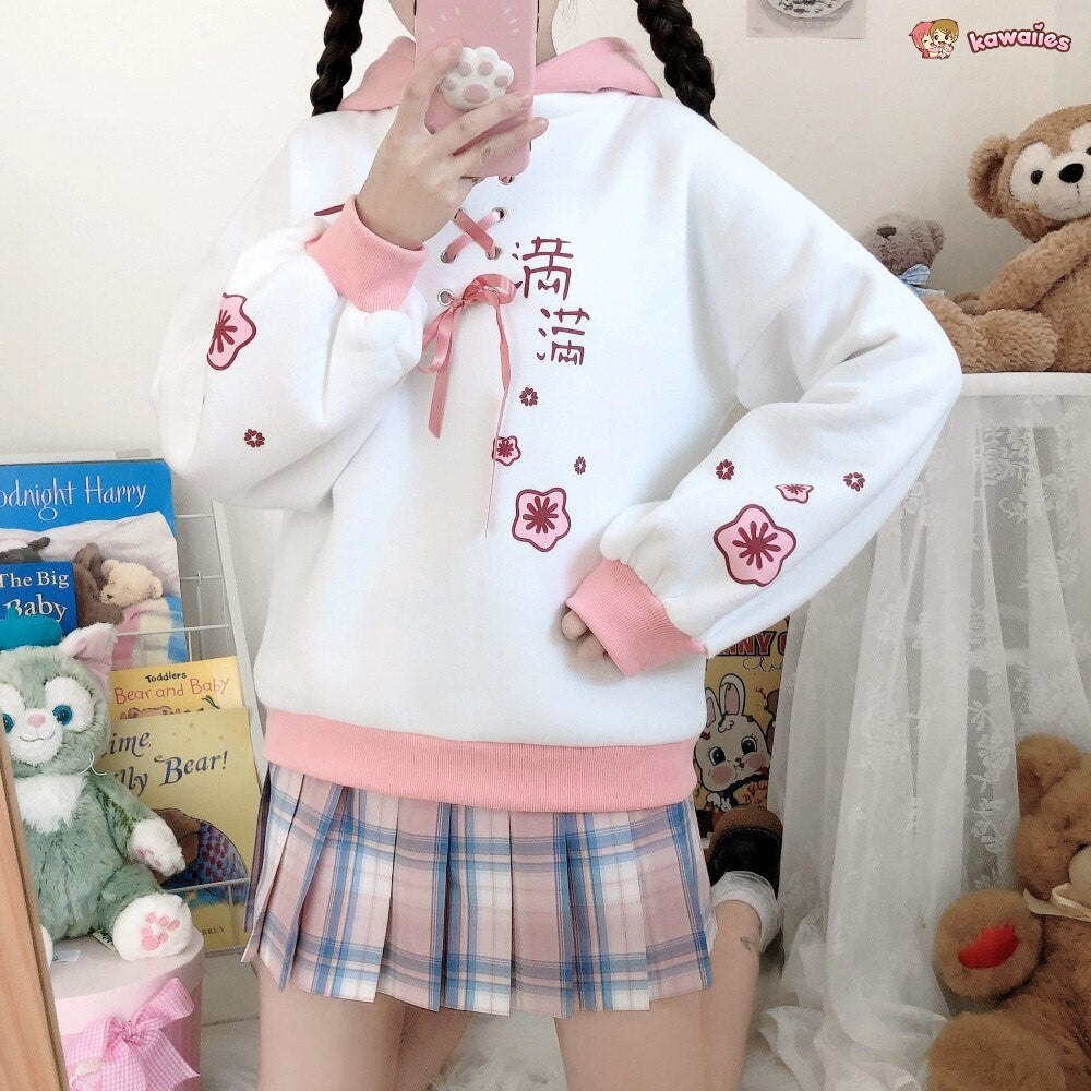 Harajuku Cute Two-tone Candy Floss Sakura Thick Women's Hoodie