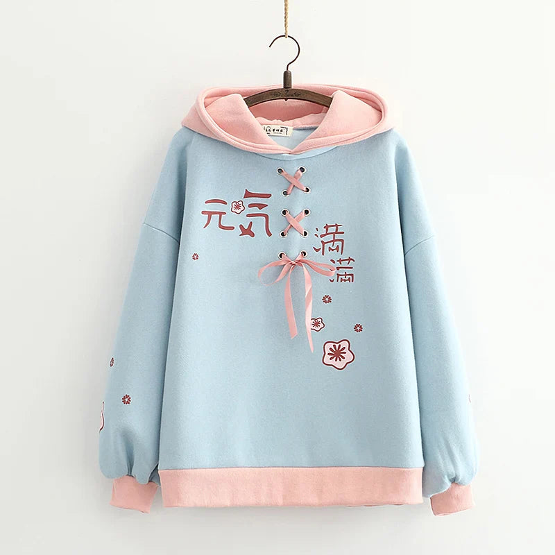 Harajuku Cute Two-tone Candy Floss Sakura Thick Women's Hoodie - Image 2