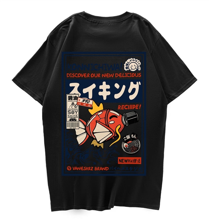Harajuku Japanese Fish Konnichiwa Poster Unisex Tee - Image 4
