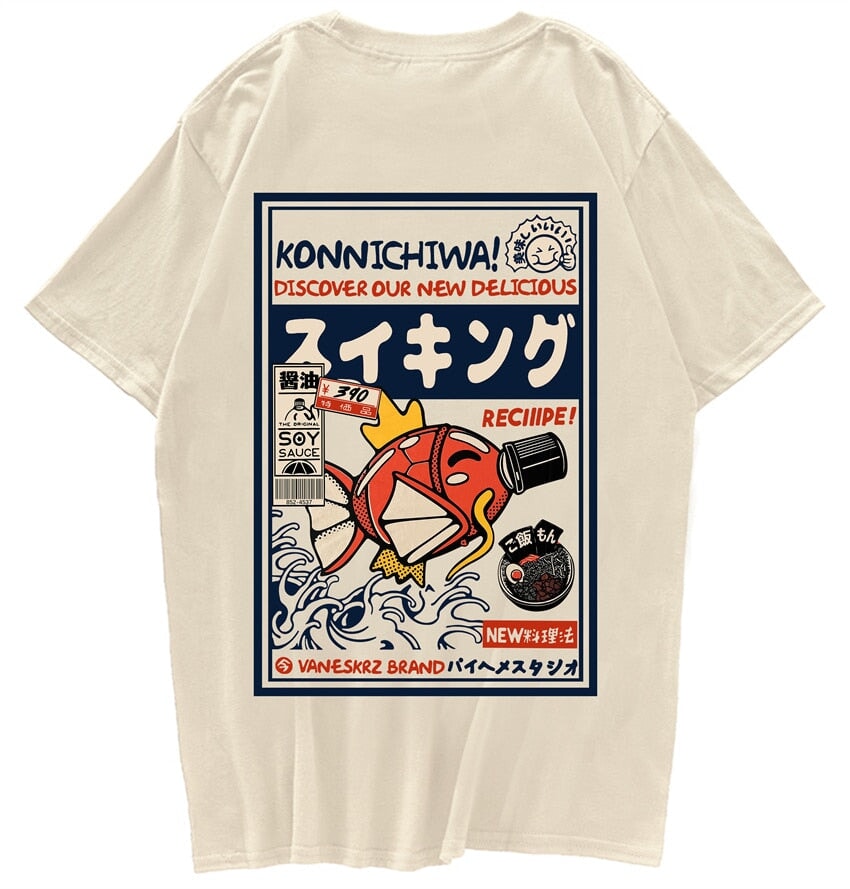 Harajuku Japanese Fish Konnichiwa Poster Unisex Tee - Image 2