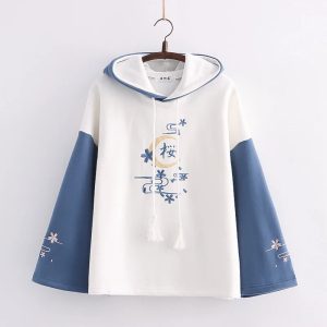 Harajuku Moon Sakura Blue Pink Loose Women's Hoodie