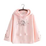 Harajuku White Pink Bunny Sakura Embroidery Hoodie