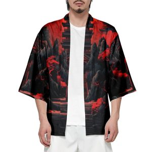 Japanes-themed Gloomy Path to Pagoda Unisex Kimono