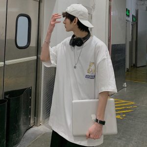 Japanese Cartoon Cat Ramen Oversized Men's Tee Top