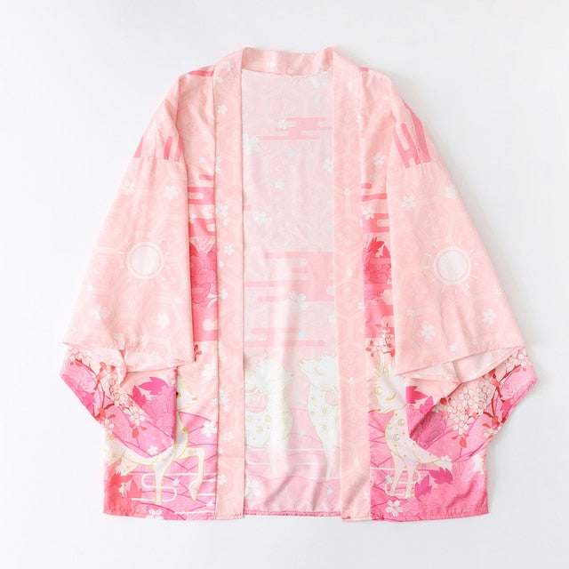 Japanese Deer of Nara with Sakura Trees Kimono - Image 3