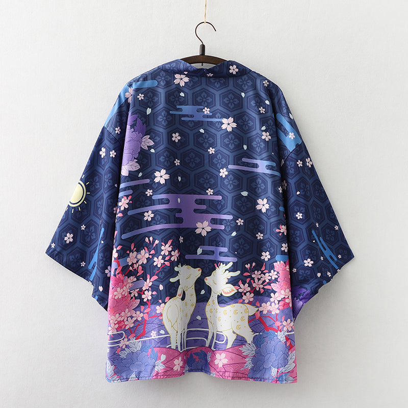 Japanese Deer of Nara with Sakura Trees Kimono