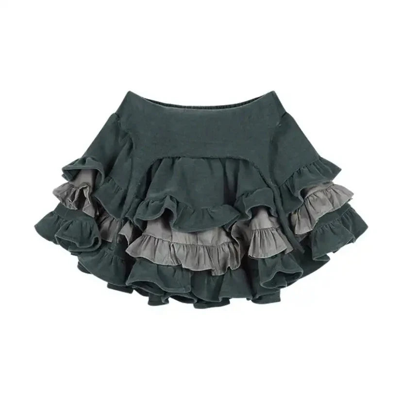 Japanese Harajuku Gray White Bunny Ruffled Skirt Top - Image 3