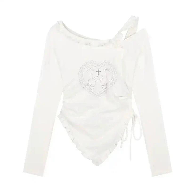 Japanese Harajuku Gray White Bunny Ruffled Skirt Top - Image 4