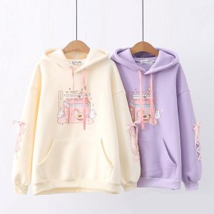 Japanese Peach Milk Carton Bunnies Fleece Hoodies