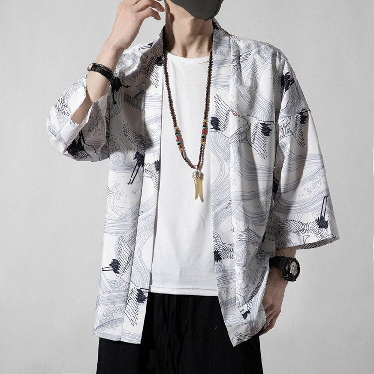 Japanese Royal Cranes Kimono - Image 2