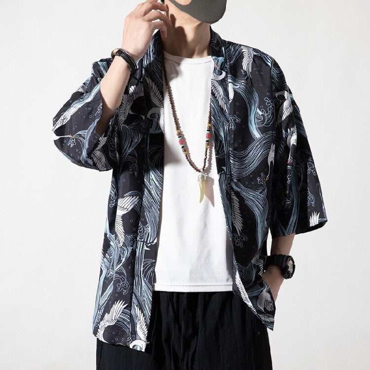 Japanese Royal Cranes Kimono - Image 5