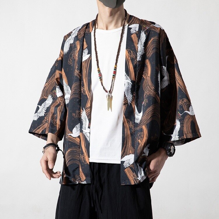 Japanese Royal Cranes Kimono - Image 7
