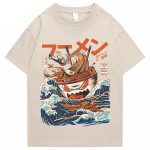 Japanese-theme Flaming Hot Noodles Great Waves Unisex Tee