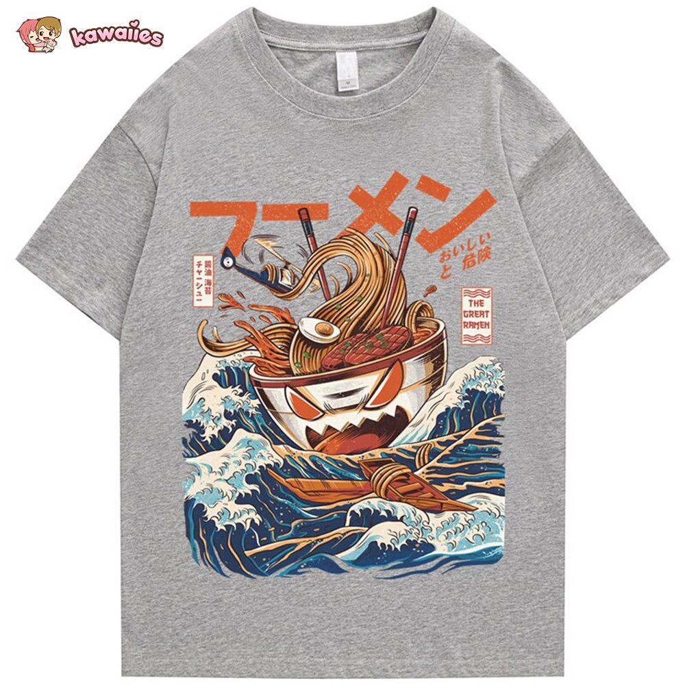 Japanese-theme Flaming Hot Noodles Great Waves Unisex Tee - Image 5