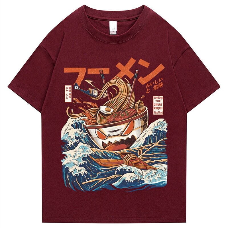 Japanese-theme Flaming Hot Noodles Great Waves Unisex Tee - Image 6