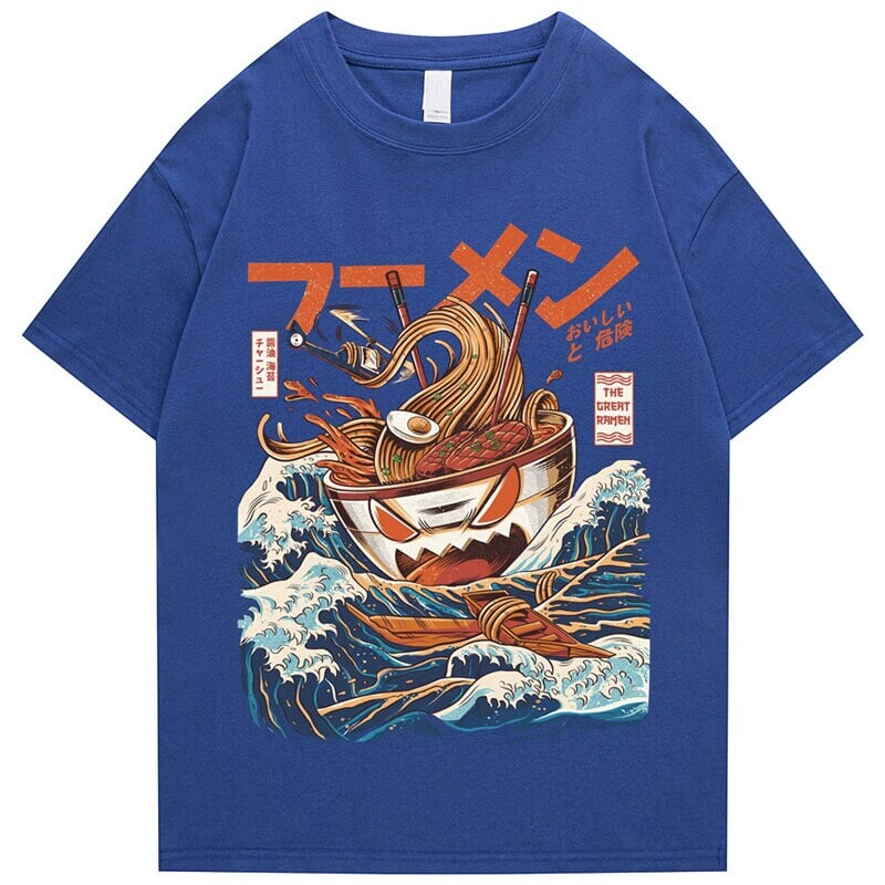 Japanese-theme Flaming Hot Noodles Great Waves Unisex Tee - Image 7