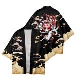 Japanese-themed Black Gold Nine Tailed Fox Unisex Kimono