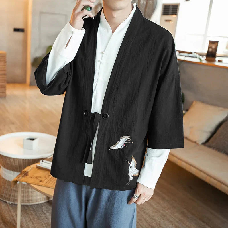 Japanese-themed Couple Crane Men's Yukata Kimono Jacket - Image 2