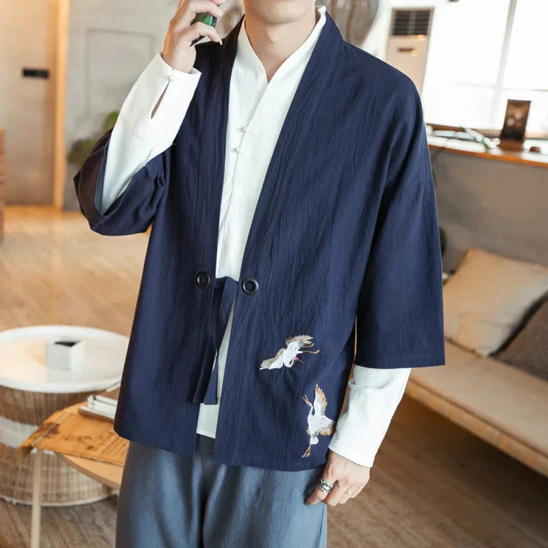Japanese-themed Couple Crane Men's Yukata Kimono Jacket - Image 4