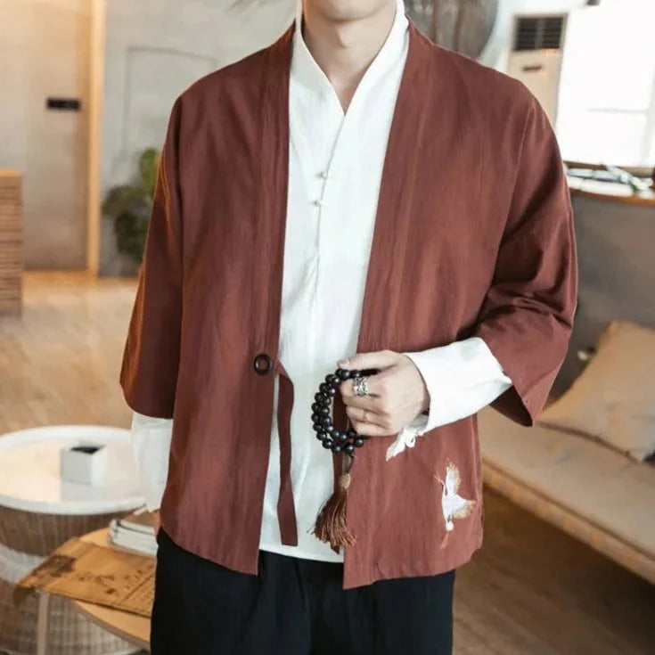 Japanese-themed Couple Crane Men's Yukata Kimono Jacket - Image 6