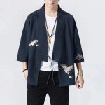 Japanese-themed Crane Cloud Minimal Men's Yukata Kimono Jacket