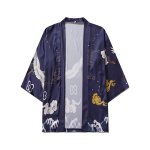 Japanese-themed Crane Cloudy Waves Unisex Purple/White Kimono