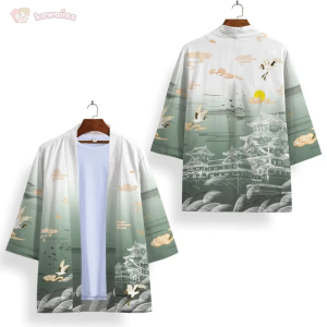 Japanese-themed Crane Shiro Bamboo Unisex Kimonos