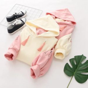 Japanese-themed Cream Pink Sakura Two-Tone Hoodie