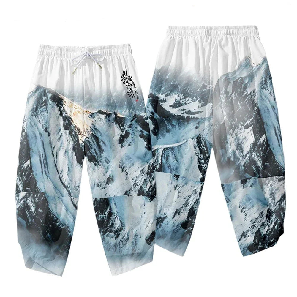 Japanese-themed Glaciar Mountains Two-Piece Kimono Yukata Top & Pants - Image 3
