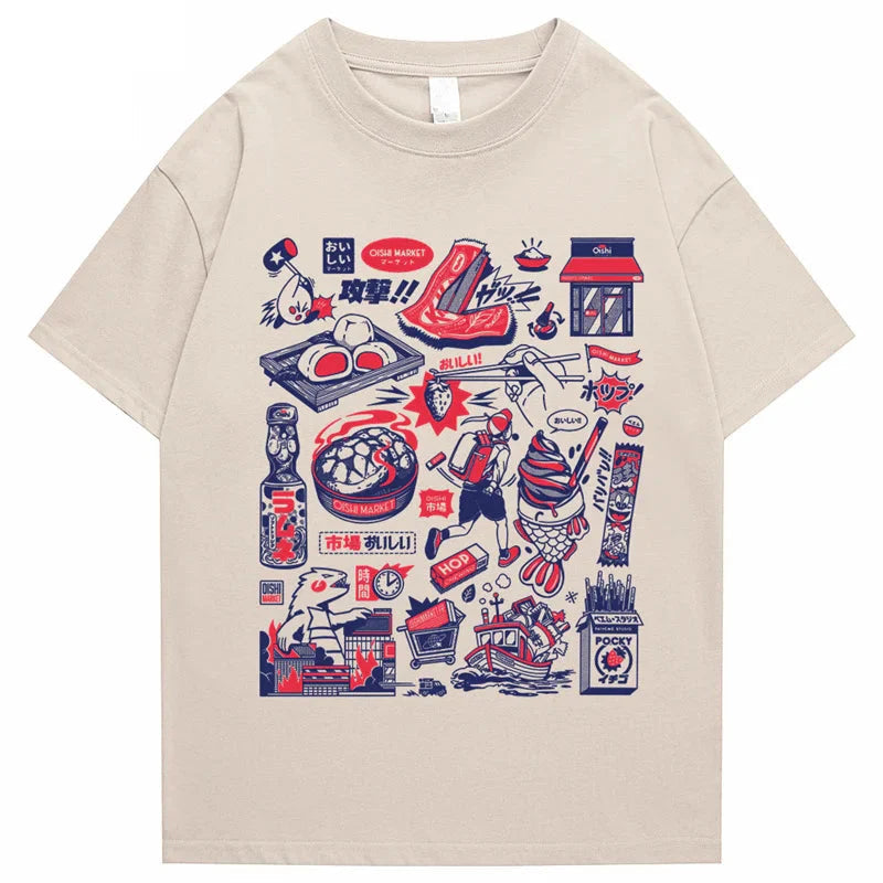 Japanese-themed Oishi Market Illustration Unisex Tee - Image 4