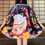 Japanese-themed Red Black Lucky Cat Kimono