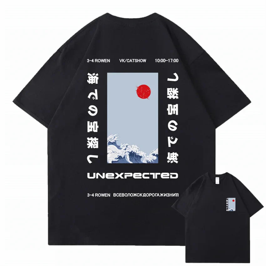 Japanese-themed Wave Red Sun Kanji Unisex Tee - Image 2