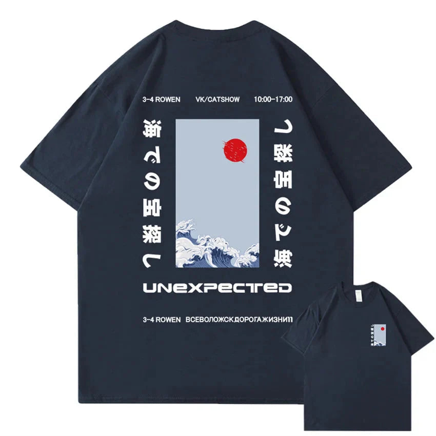 Japanese-themed Wave Red Sun Kanji Unisex Tee - Image 3