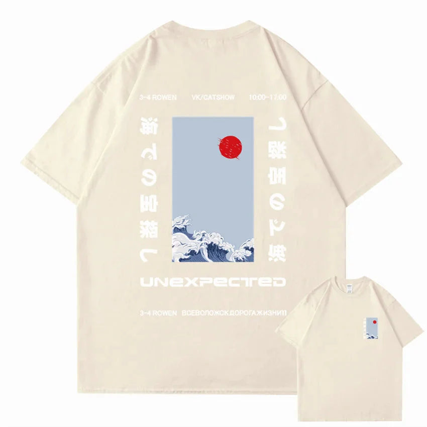 Japanese-themed Wave Red Sun Kanji Unisex Tee - Image 5