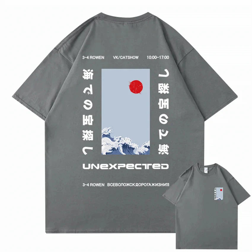 Japanese-themed Wave Red Sun Kanji Unisex Tee - Image 6