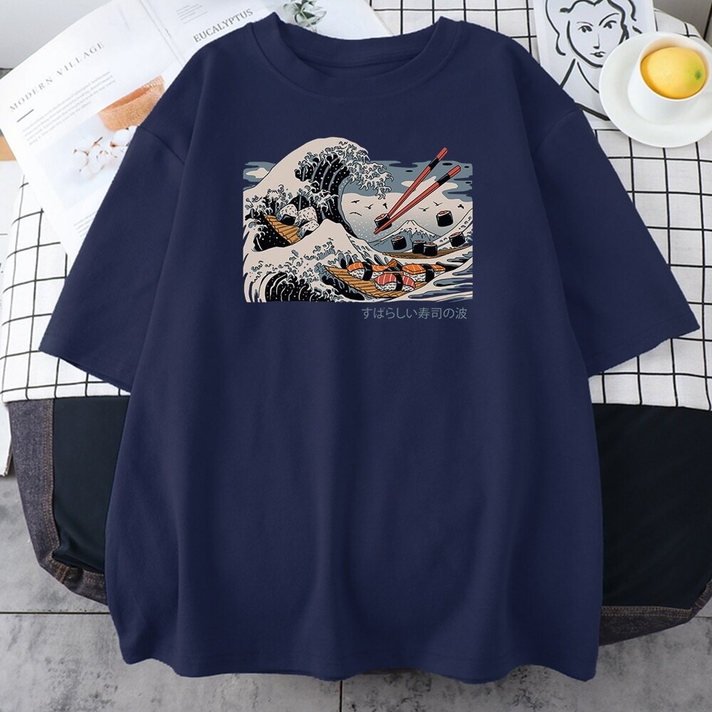 Kanagawa Wave of Sushi Unisex Cotton Tee - Image 3