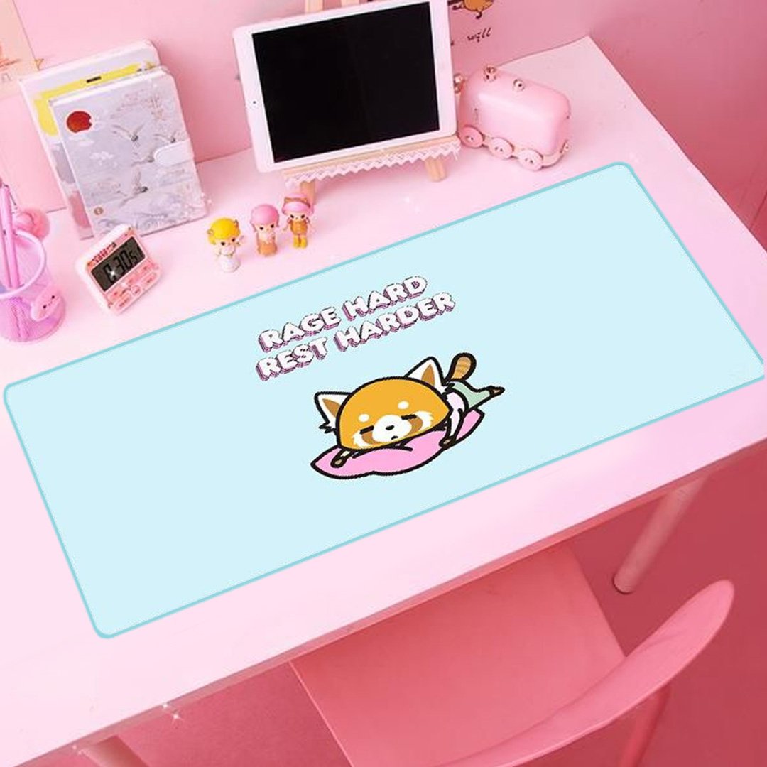 Kawaii Aggretsuko Red Panda "Rage Hard, Rest Harder" Large Mouse Pad - Image 2