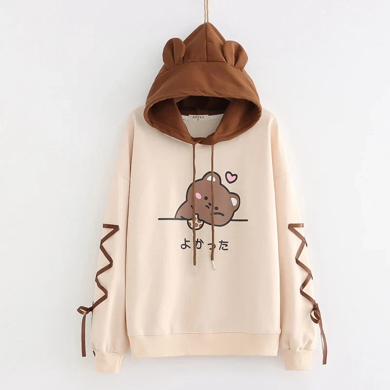 Kawaii Brown Bear Cookies Two-Tone Hoodie - Image 2