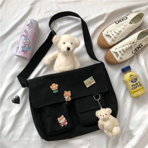 Kawaii Canvas Black White Bookbag