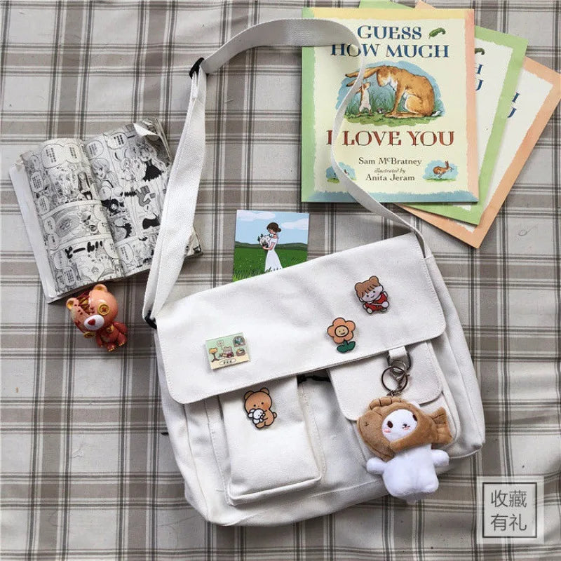 Kawaii Canvas Black White Bookbag - Image 2