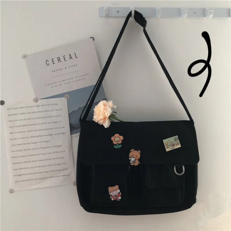 Kawaii Canvas Black White Bookbag - Image 3