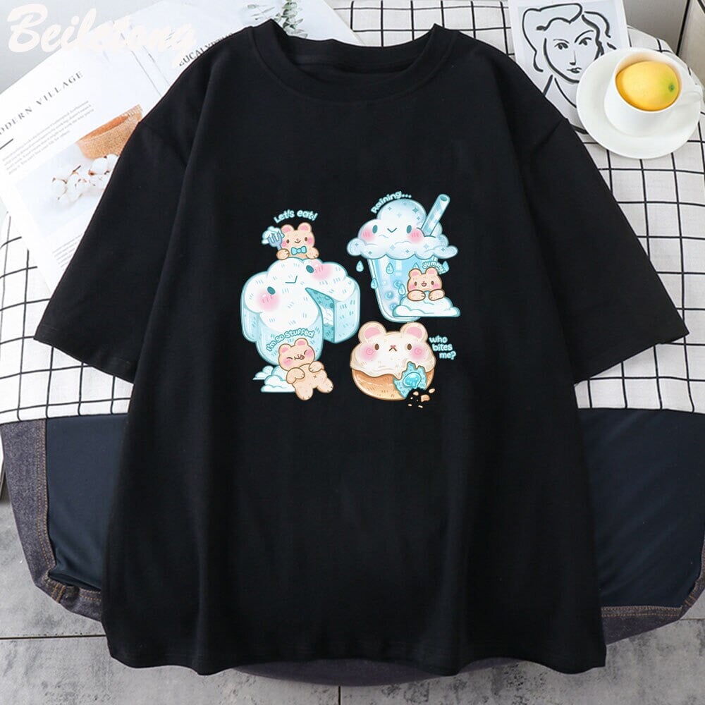 Kawaii Cloudy Snacking Brown Bear Unisex Tee - Image 7