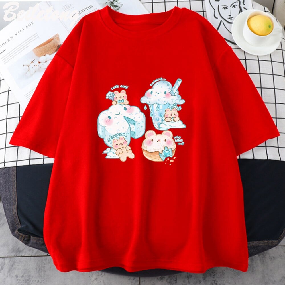 Kawaii Cloudy Snacking Brown Bear Unisex Tee - Image 8