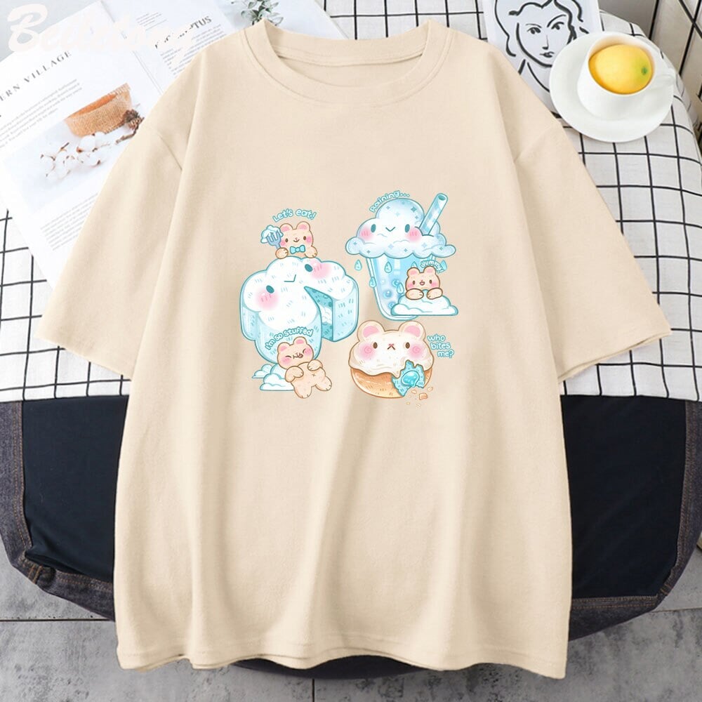 Kawaii Cloudy Snacking Brown Bear Unisex Tee - Image 5