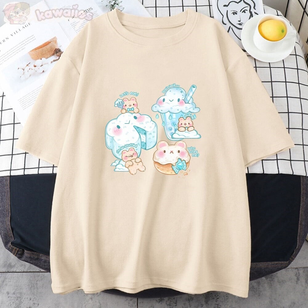 Kawaii Cloudy Snacking Brown Bear Unisex Tee